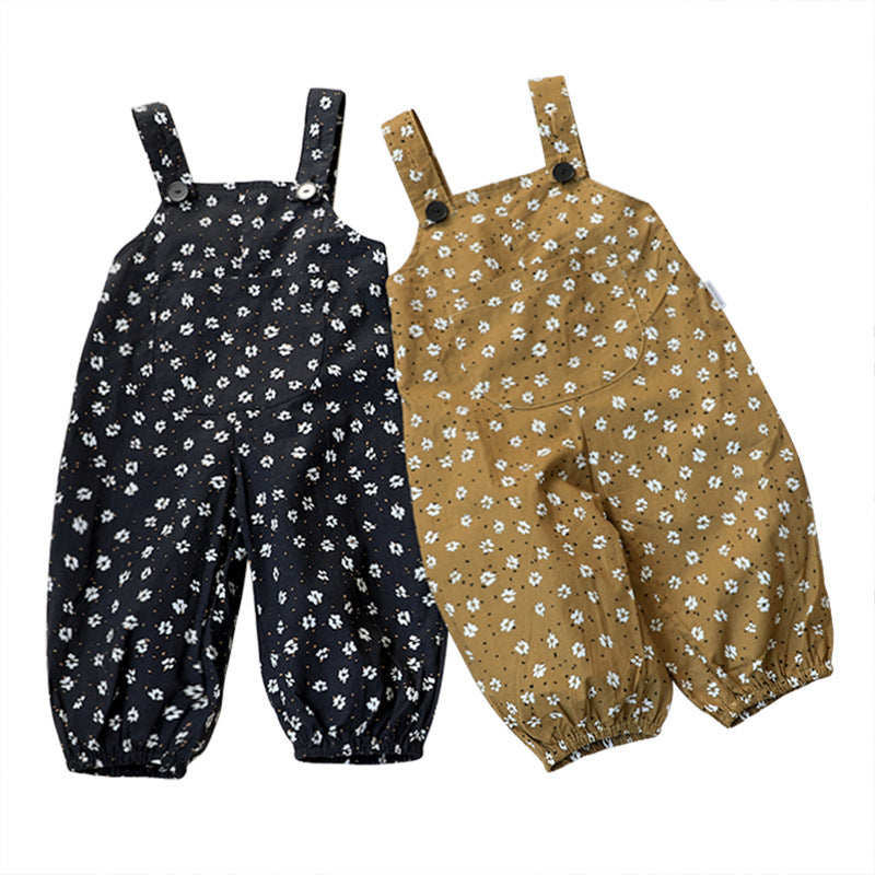 Children's Cotton Summer Clothing One-piece Pocket Floral Children's Pants