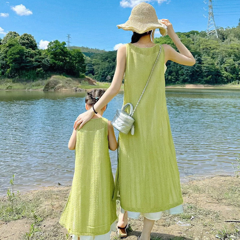 Seaside Style Tourism Fake Two-piece Long Skirt Mother Daughter Family Parent-child Outfit