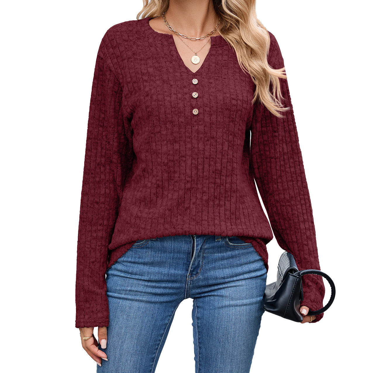 Unique Versatile Women's Buttons Loose Long-sleeved Tops