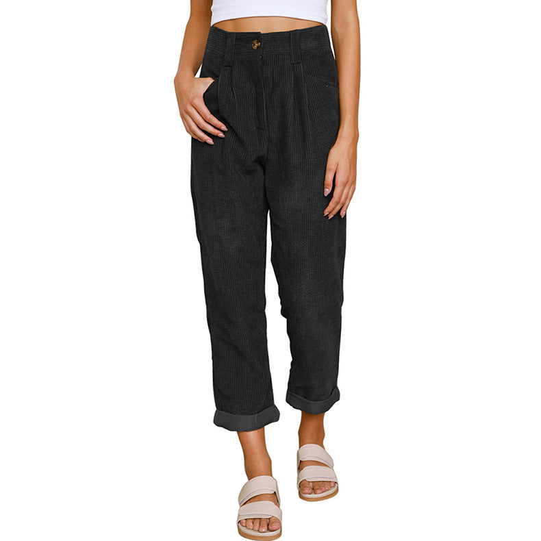 Women's Autumn High Waist Solid Color Corduroy Loose Pants