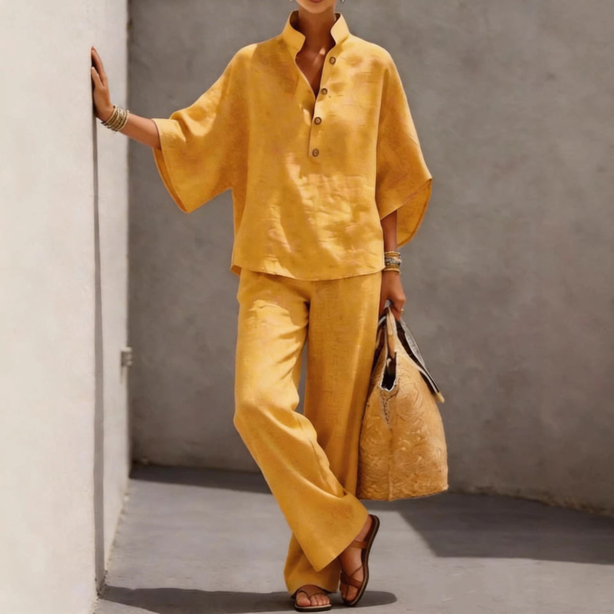 Pretty Women's Cotton Linen Shirt Two-piece Fashion Casual Suit
