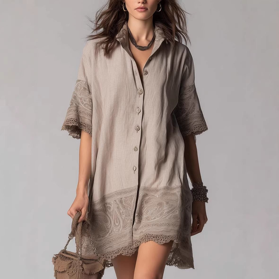 Women's Shirt Cotton Outer Single-breasted Lapel Embroidery Blouse