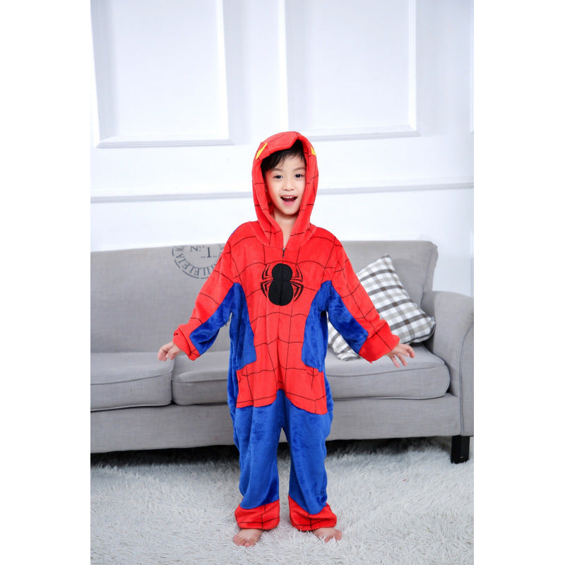 Children's Black Cat Leopard Print Flannel Cartoon One-piece Pajama Jumpsuit, Climbing Suit