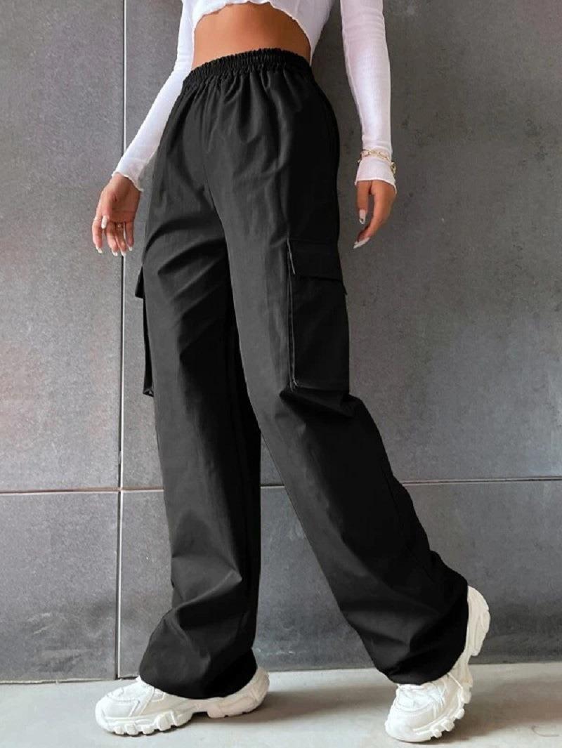 Women's Solid Color High Waist Flip Pocket Casual Pants