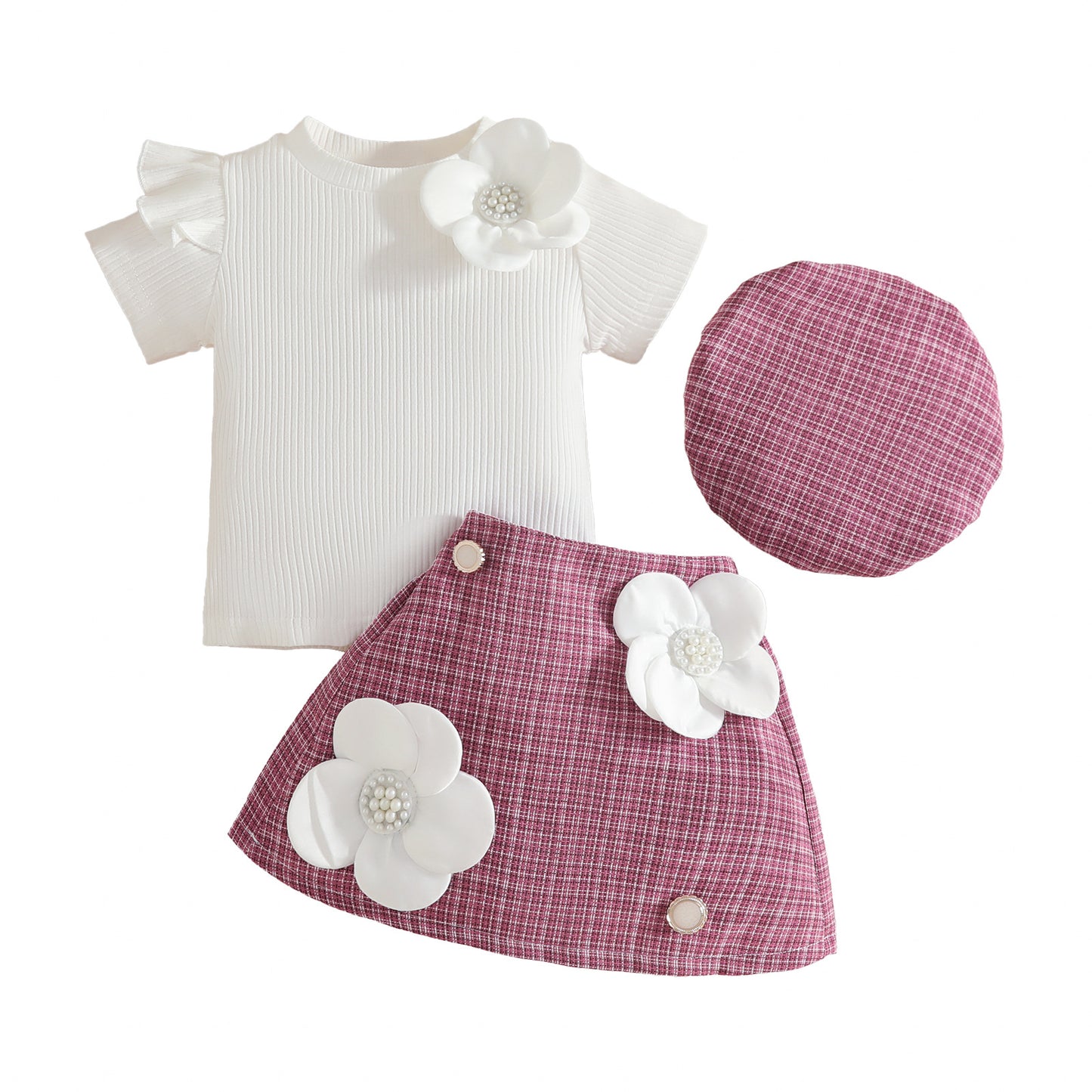 Summer Short Sleeve Skirt Beret Sunken Stripe Short-sleeved Children's Suit