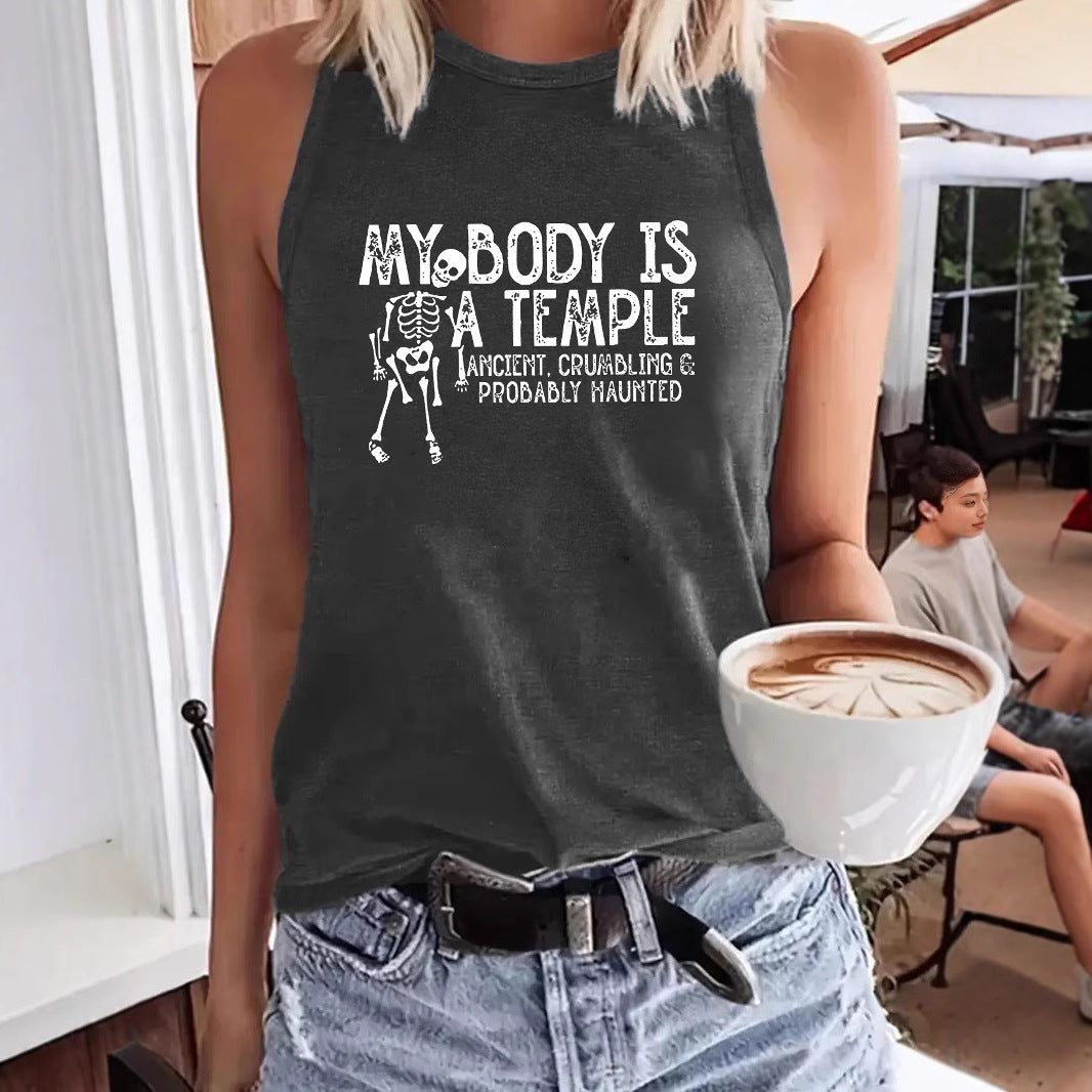 Women's Summer Casual Sleeveless Large Tanks Skull Clothing