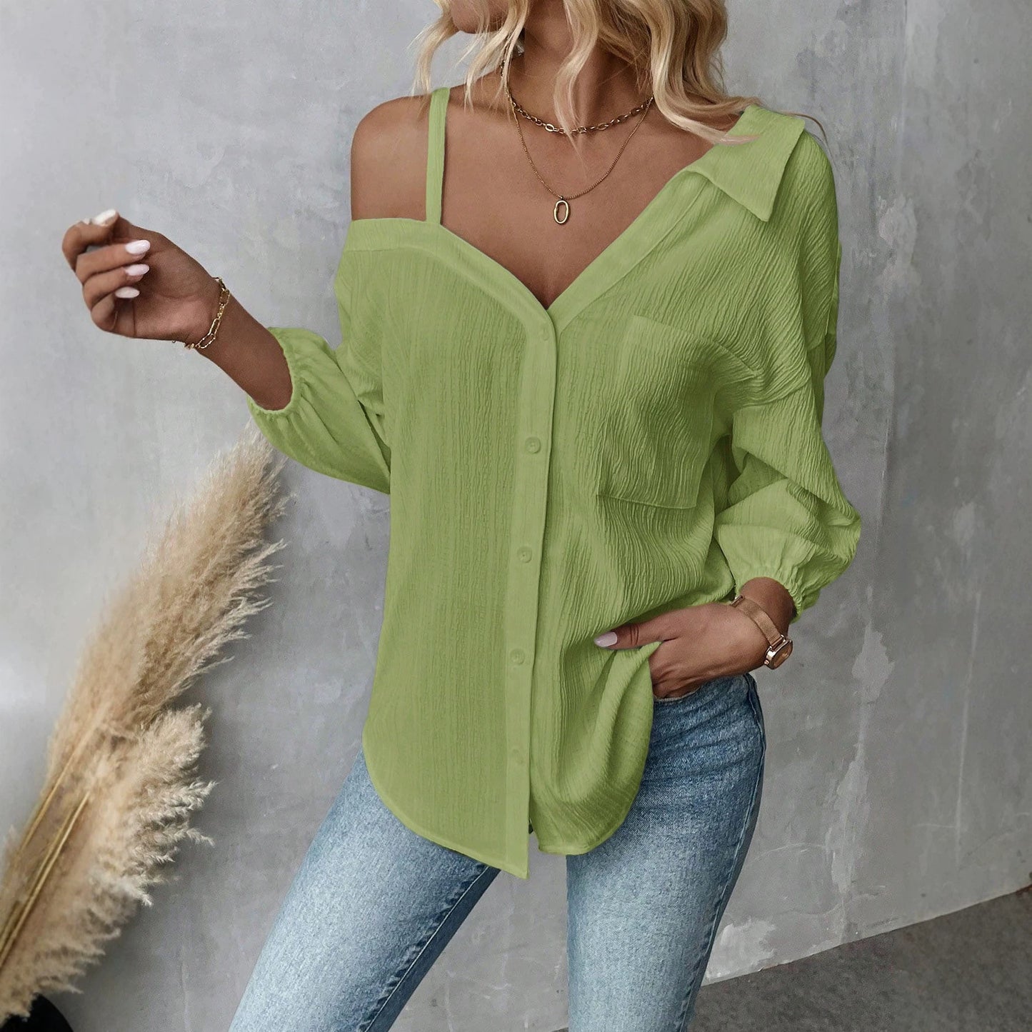 Lapel Three-quarter Sleeve Texture Single-breasted Casual Cardigans