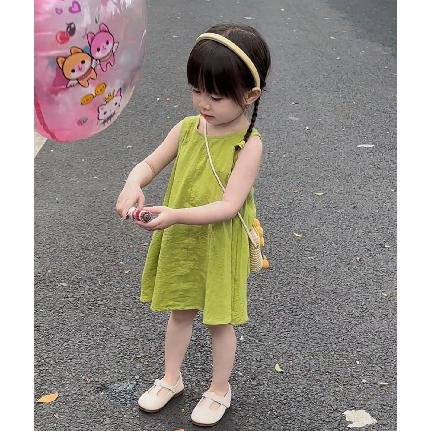 Children's Style Summer Western Fashionable Cotton Vest Fresh Green Children's Dress