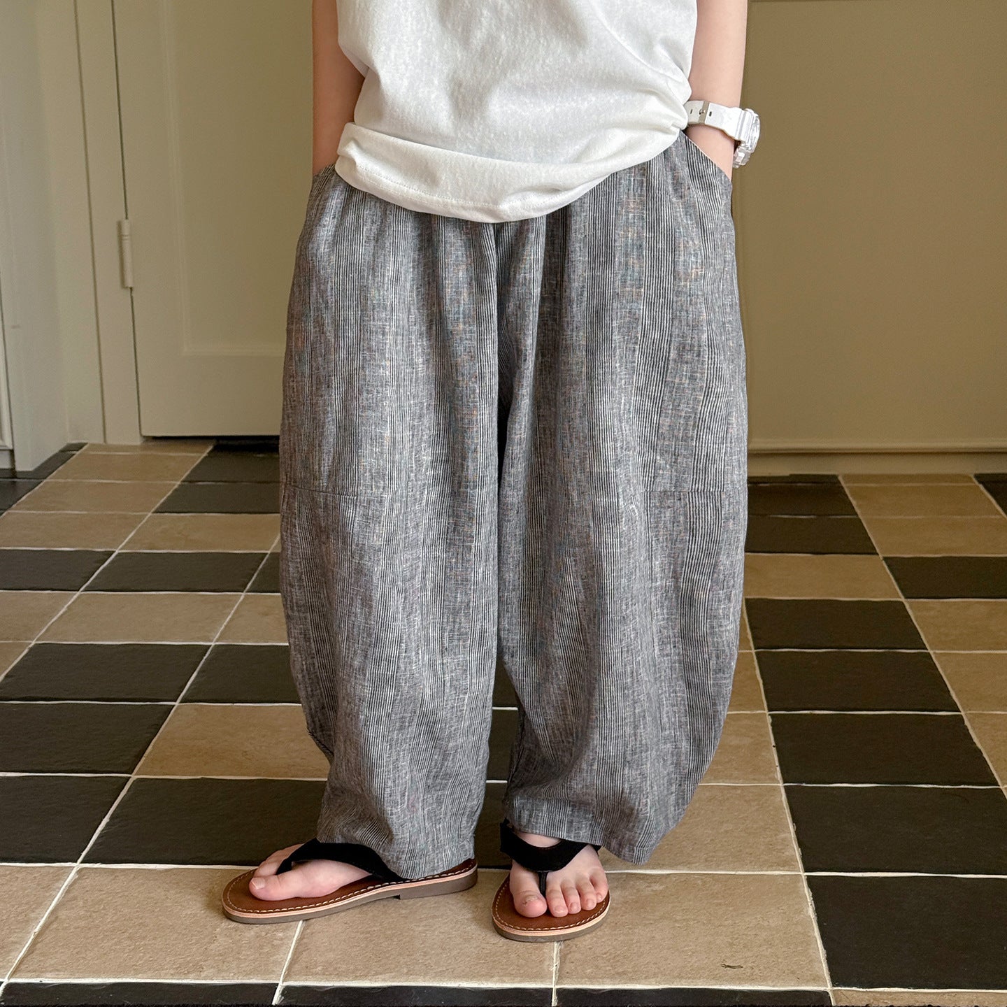 Children's Boys Summer Korean Stylish Retro Minimalism Vertical Pinstripe Soft Children's Pants