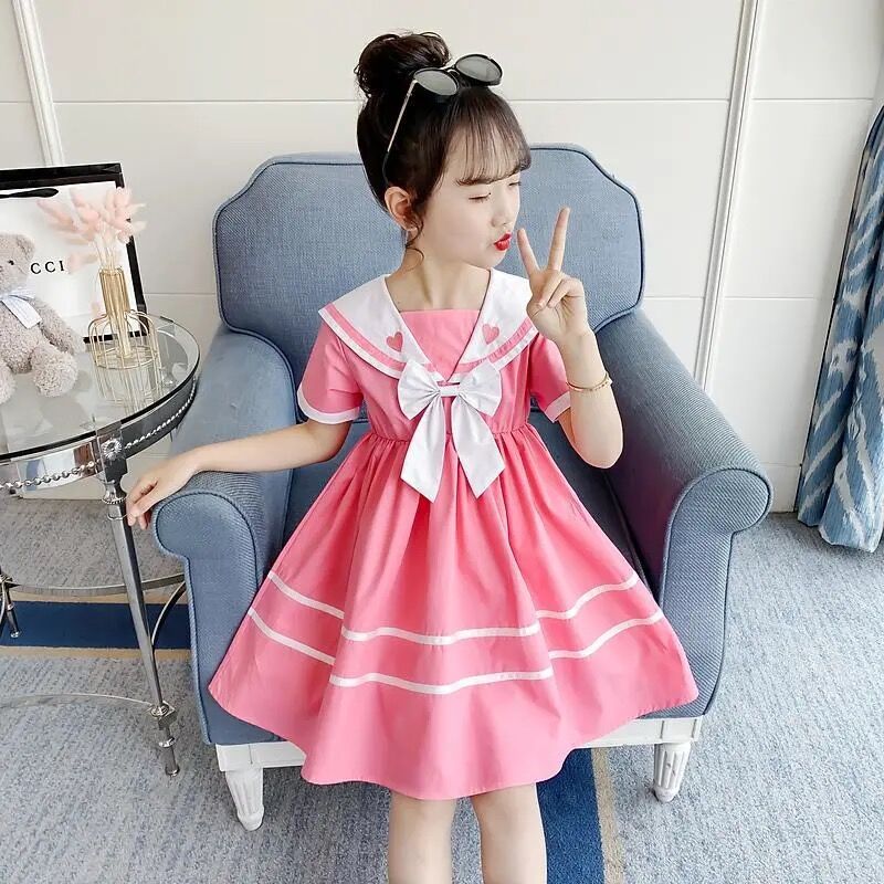 Children's Summer Korean Style Western Sailor Collar Wear Children's Dress