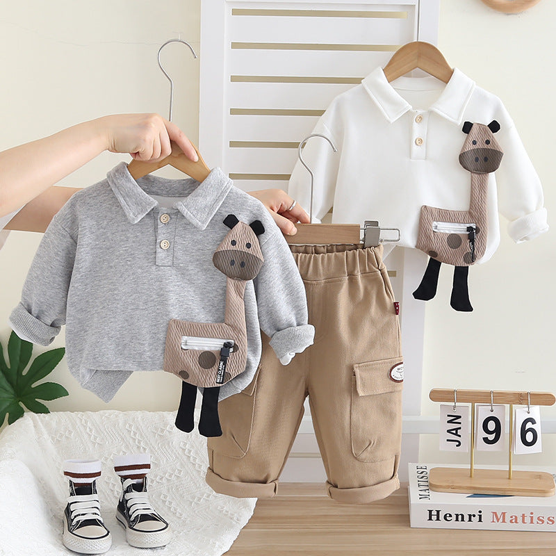 Fashionable Trendy Three-dimensional Giraffe Long-sleeved Trousers Children's Suit