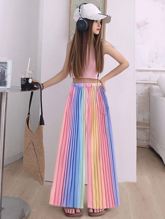 Summer Short Sleeveless Vest Color Gradient Pleated Trousers Teens Children's Suit