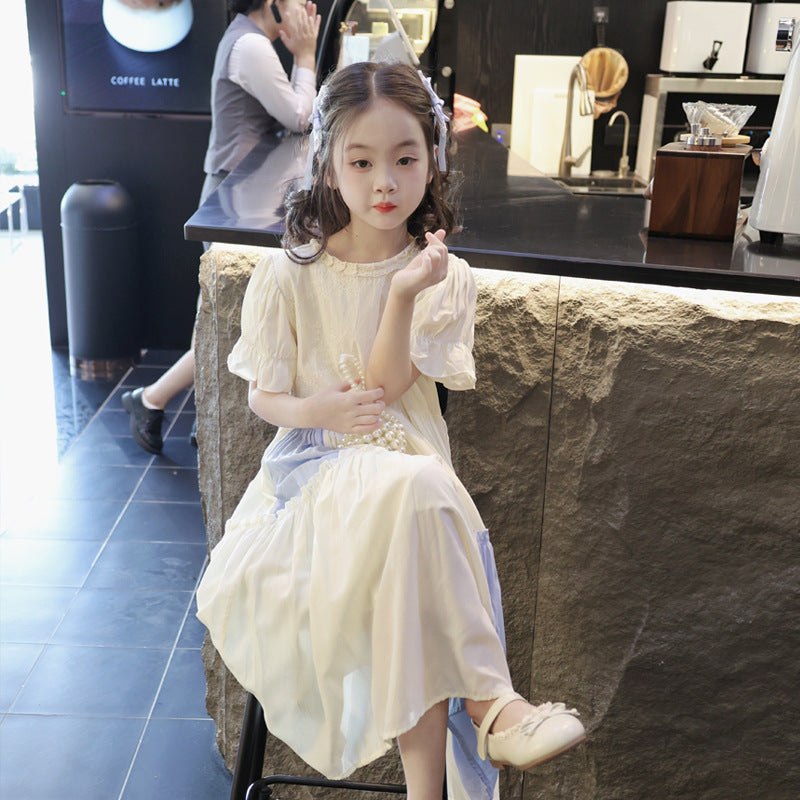 Children's French Fashion Summer Long Color Matching Princess Little Super Children's Dress