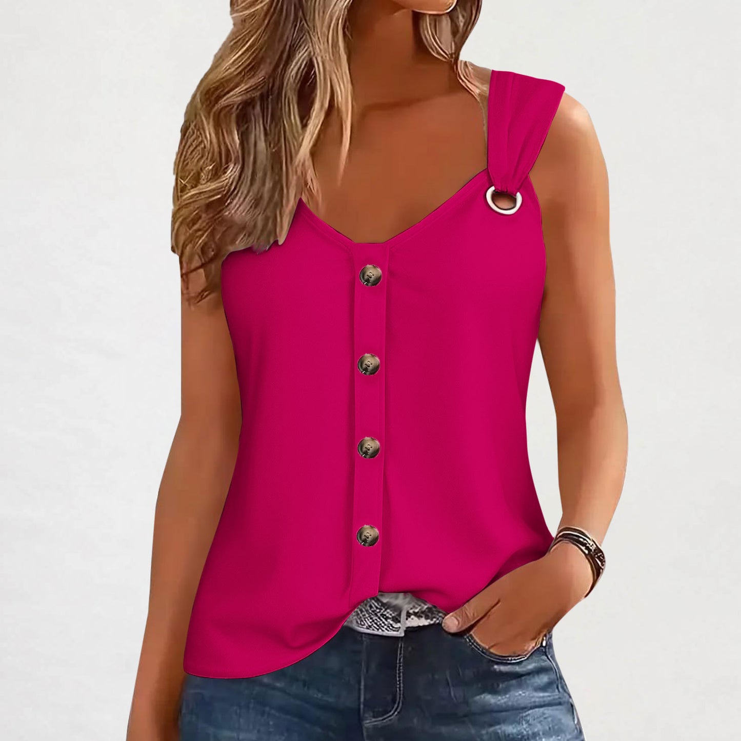 Women's Sling Button Solid Color Fashion T-shirt Vests