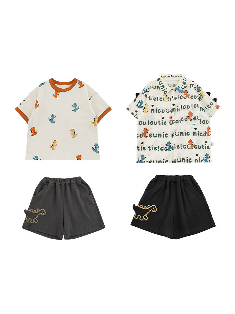 Summer Lapel Short-sleeved Shirt T-shirt In Contrast Color Children's Pants