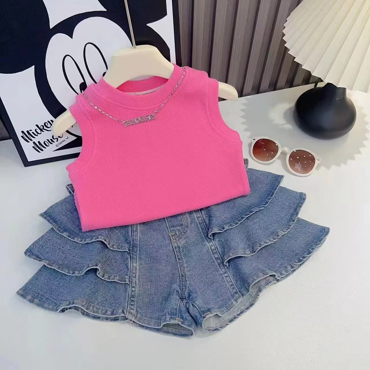 Summer Korean Style Sleeveless Vest Solid Color Fashionable Stylish Children's Suit