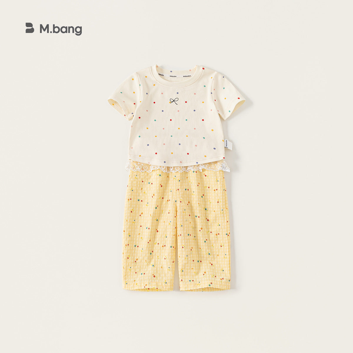 Children's Summer Sweet Polka Dot Short Sleeve Lace Casual Pants Two-piece Children's Suit