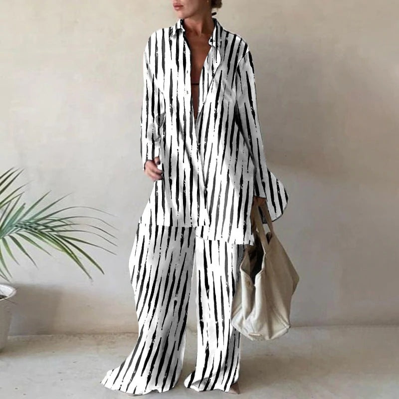 Women's Printed Loose Long Sleeves Straight Jumpsuits