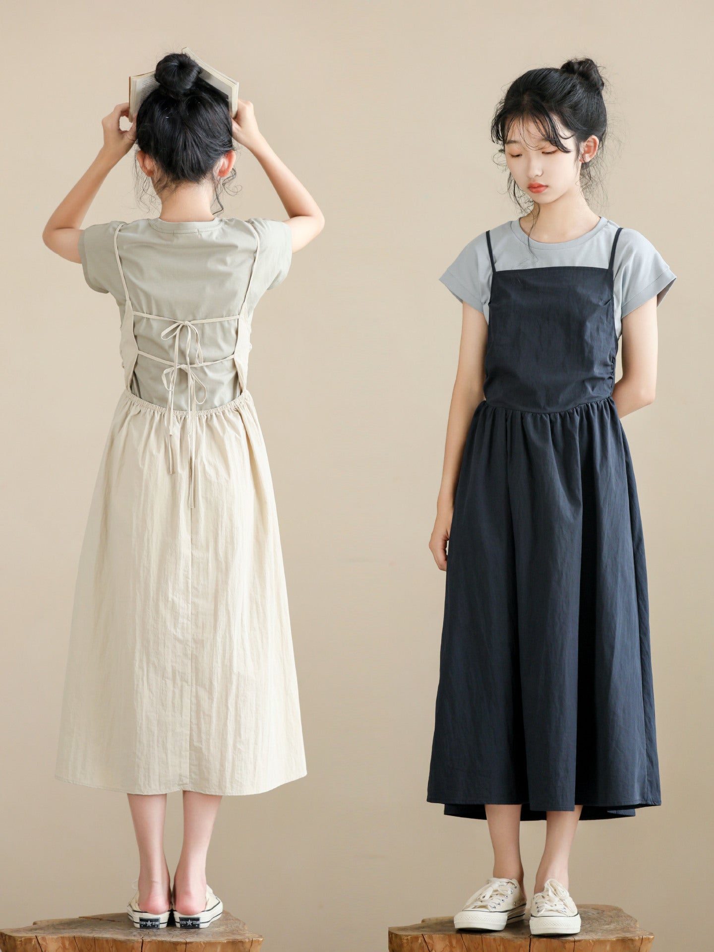 Sleeveless Small Flab Hiding Vintage Camisole Leisure Artistic Children's Dress