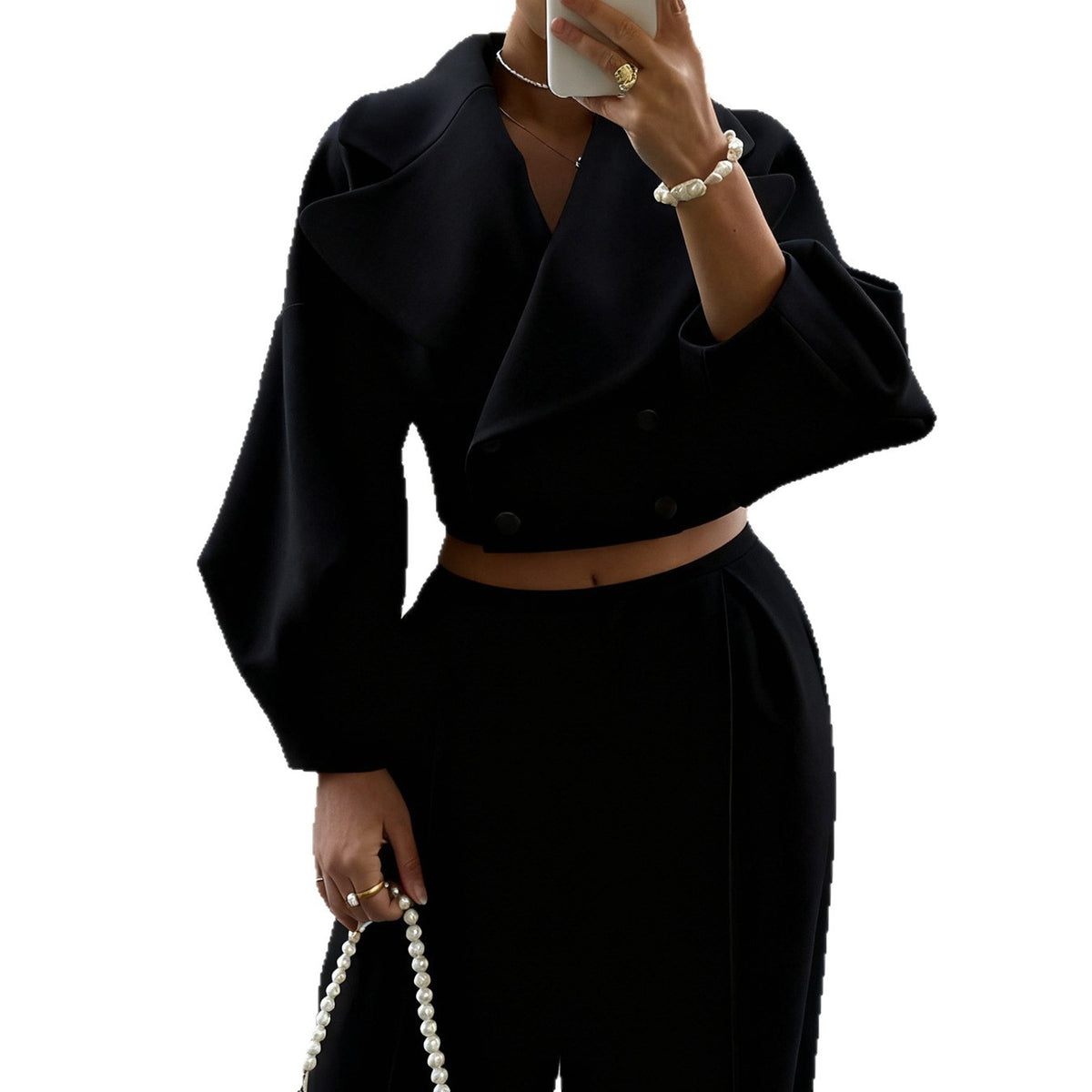 Solid Color Polo Collar Woolen Trousers Fashionable Elegant Fashion Casual Suit