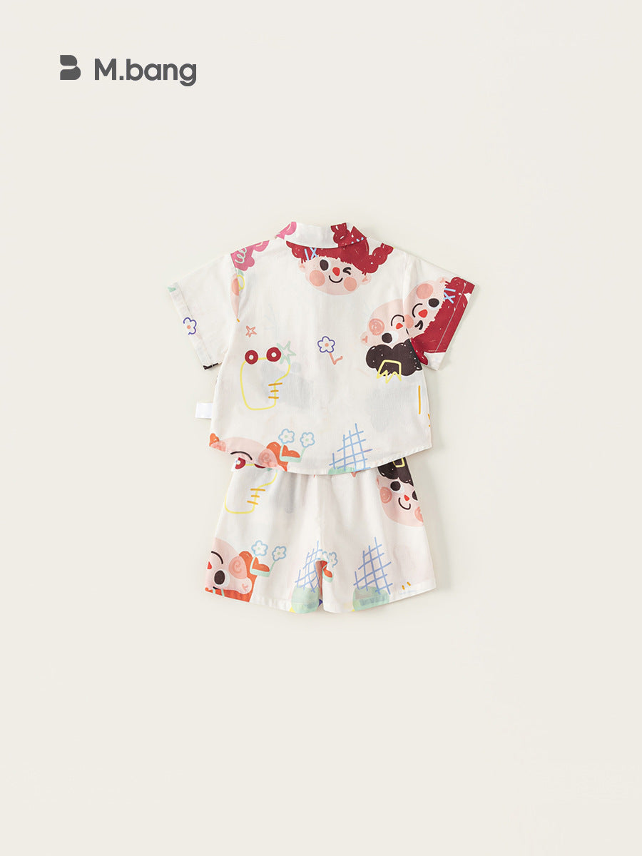 Summer Clothing Personalized Printed Short-sleeved Lapel Shirt Thin Shorts Children's Suit