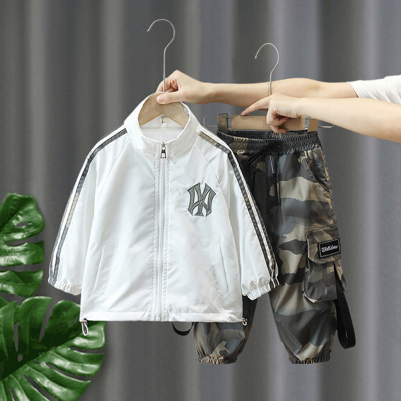 Children's Spring Camouflage Fashionable Fried Street Sweater Two-piece Children's Suit