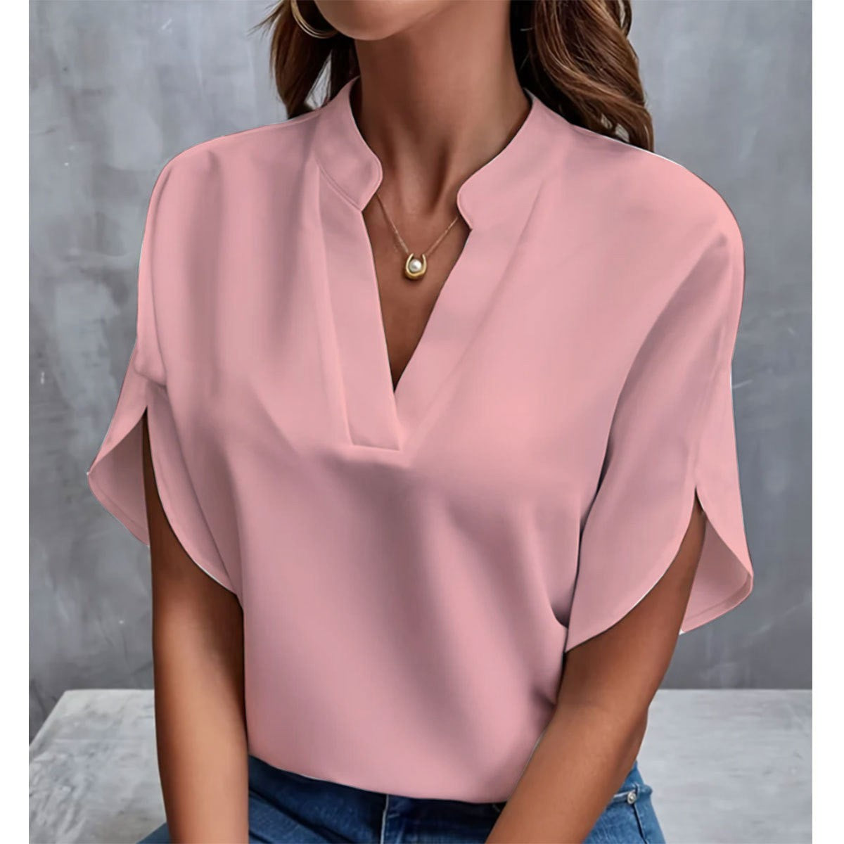 Women's Shirt Pure Color Casual Versatile Short-sleeved Blouse