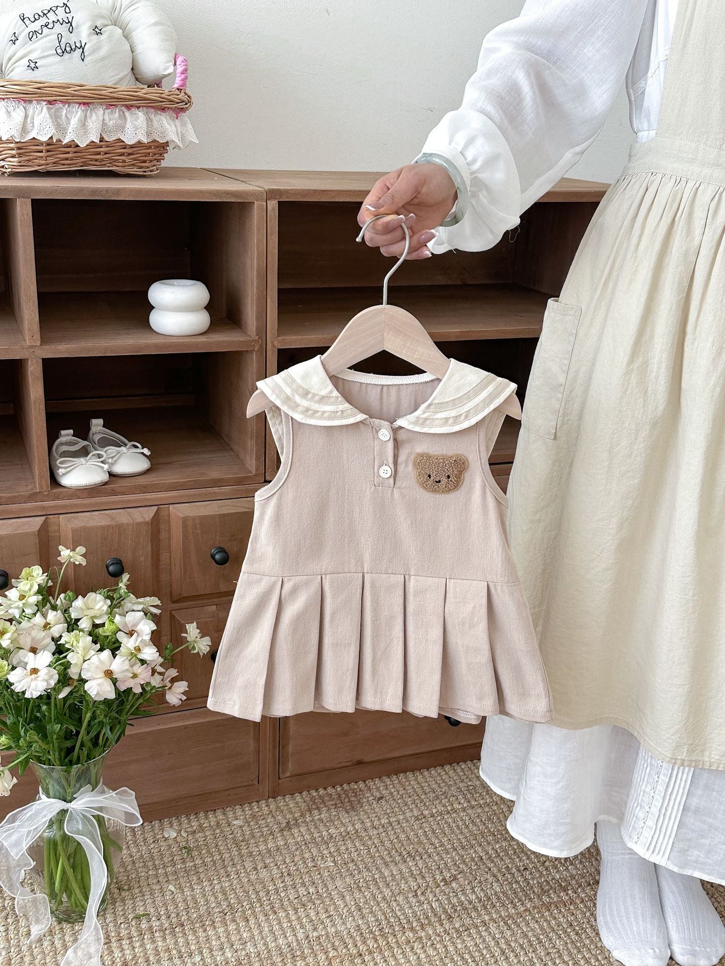 Children's Summer Preppy Style Bear Vest Skirt Western Children's Dress
