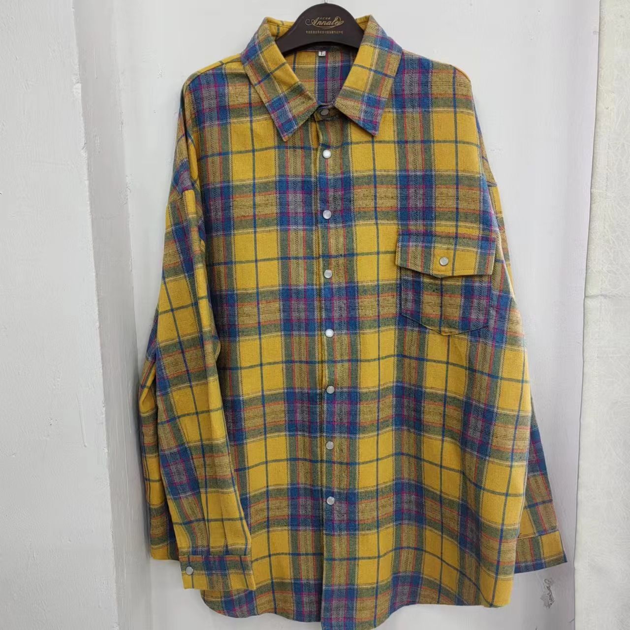 Women's Style Lapel Loose Shirt Plaid Long Sleeve Blouse