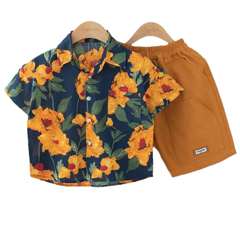 Children's Short-sleeved Shirt Wear Summer Flower Print Loose Design Niche Parent-child Outfit