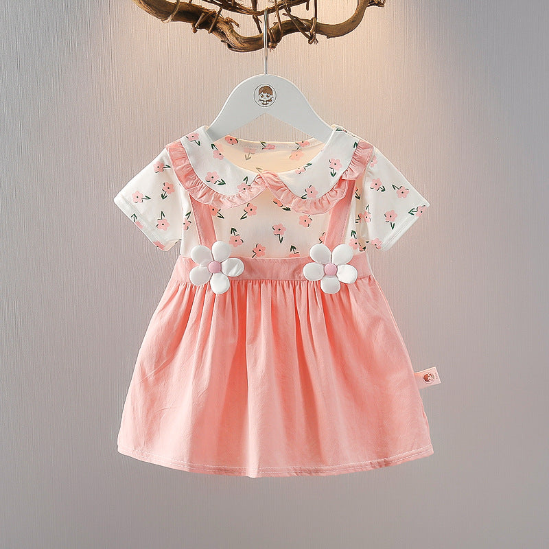 Summer Thin Fashionable Princess Short-sleeved Fake Suspender Little Skirt Children's Dress