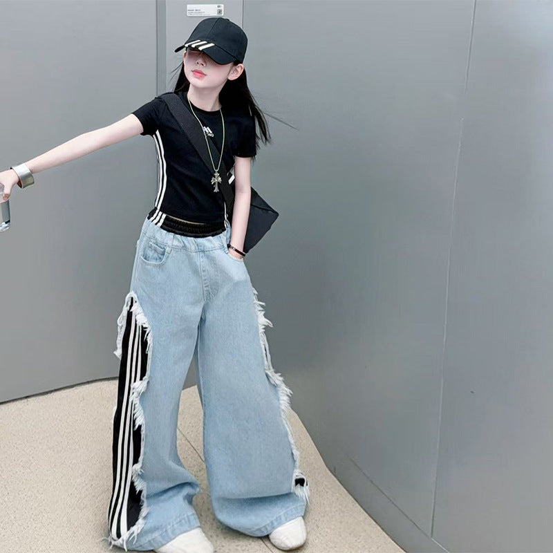 Children's Style Retro Jeans Thin Summer Medium Large Fashionable Children's Pants