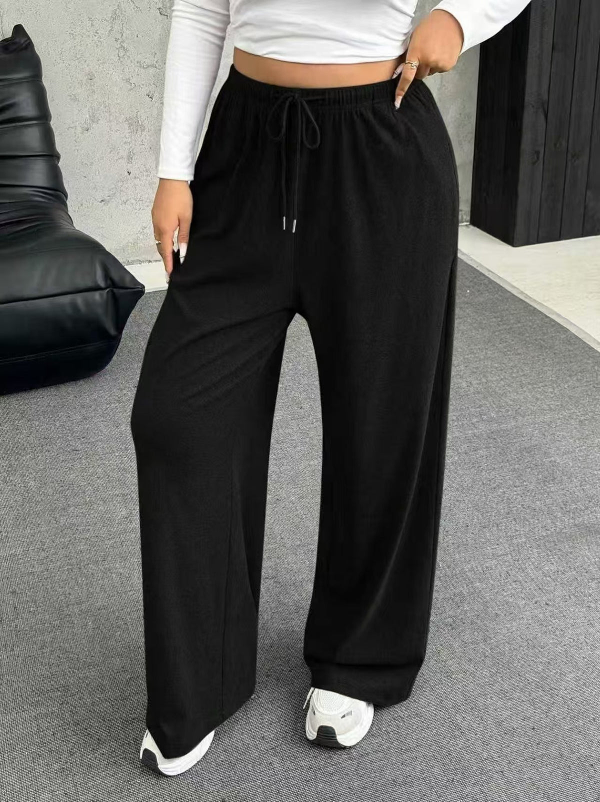 Women's Autumn Drawstring Waist Straight Loose Pants