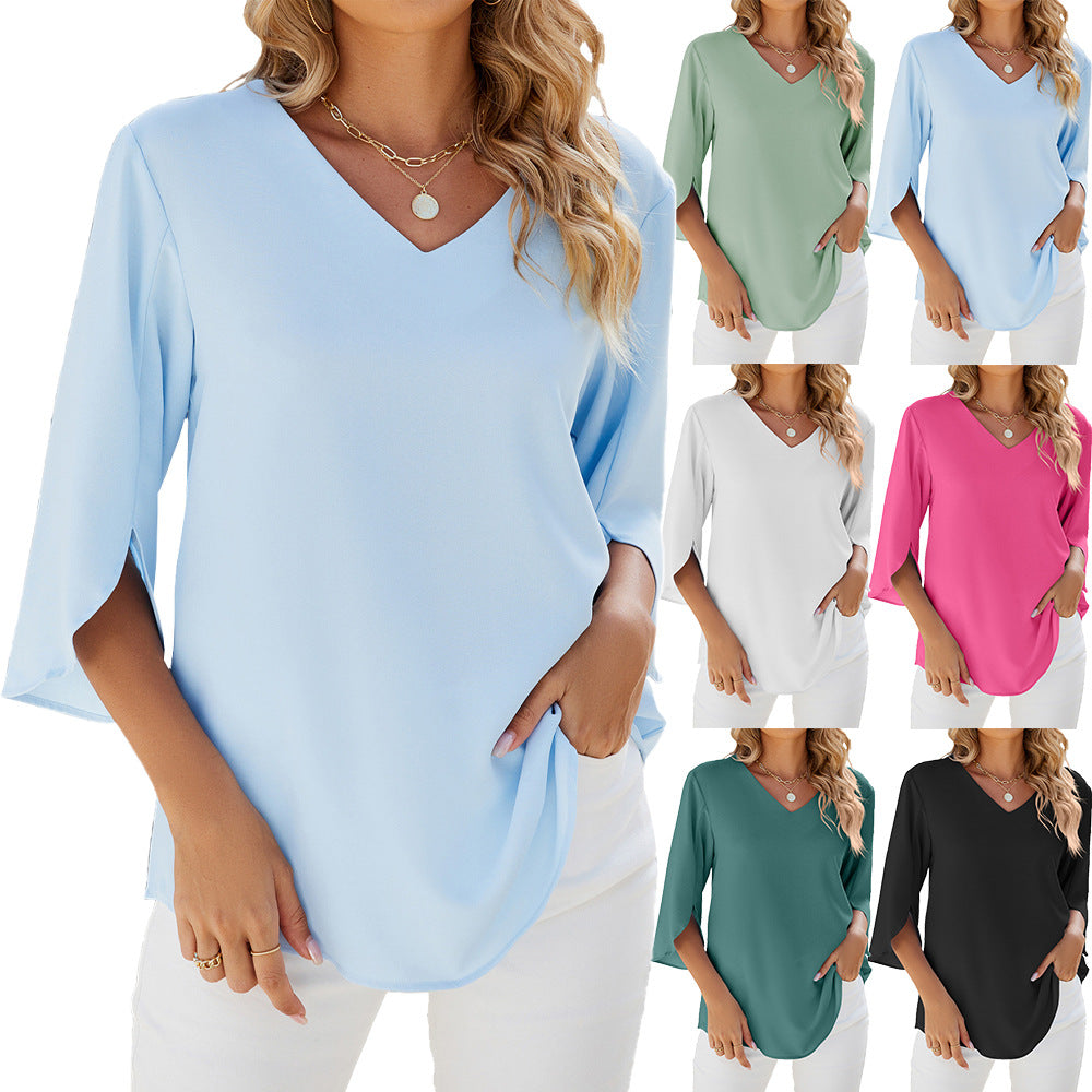 Women's Solid Color Half Sleeves Loose Blouses