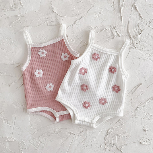 Floral Embroidered Romper Sling Breathable Summer Comfortable Square Collar Casual Jumpsuit, Climbing Suit