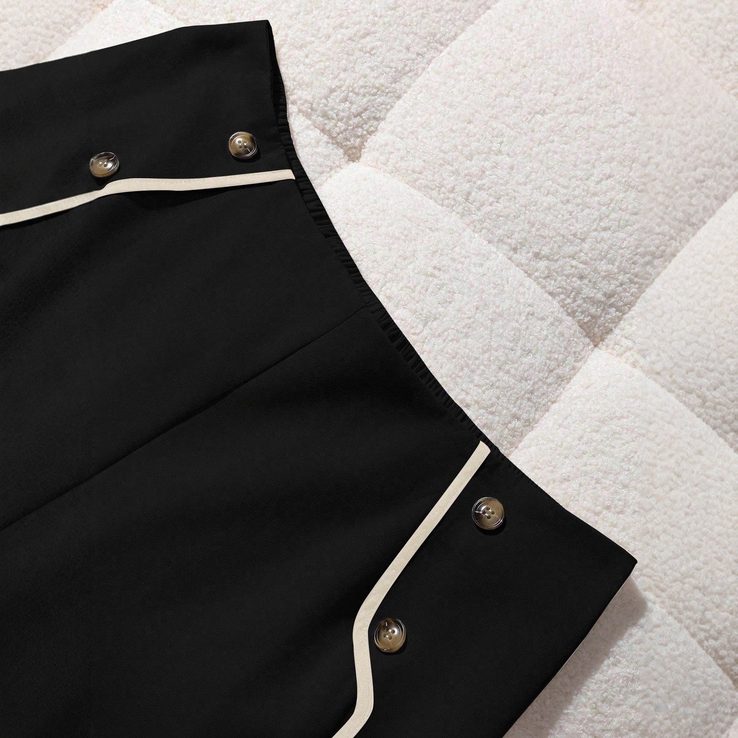 Fashion Side Striped Design High Waist Slimming Button Pants