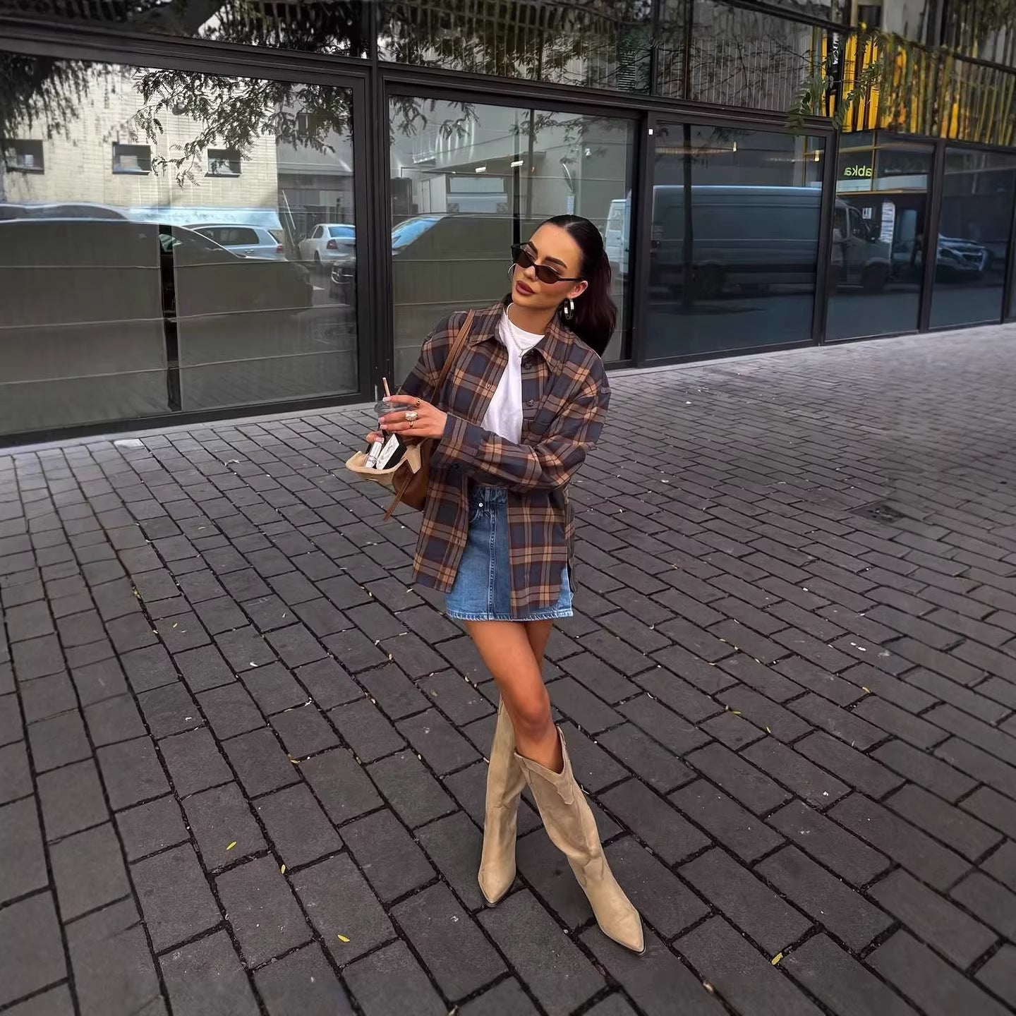 Women's Leisure Button Flannel Plaid Long Sleeve Neckline Coats