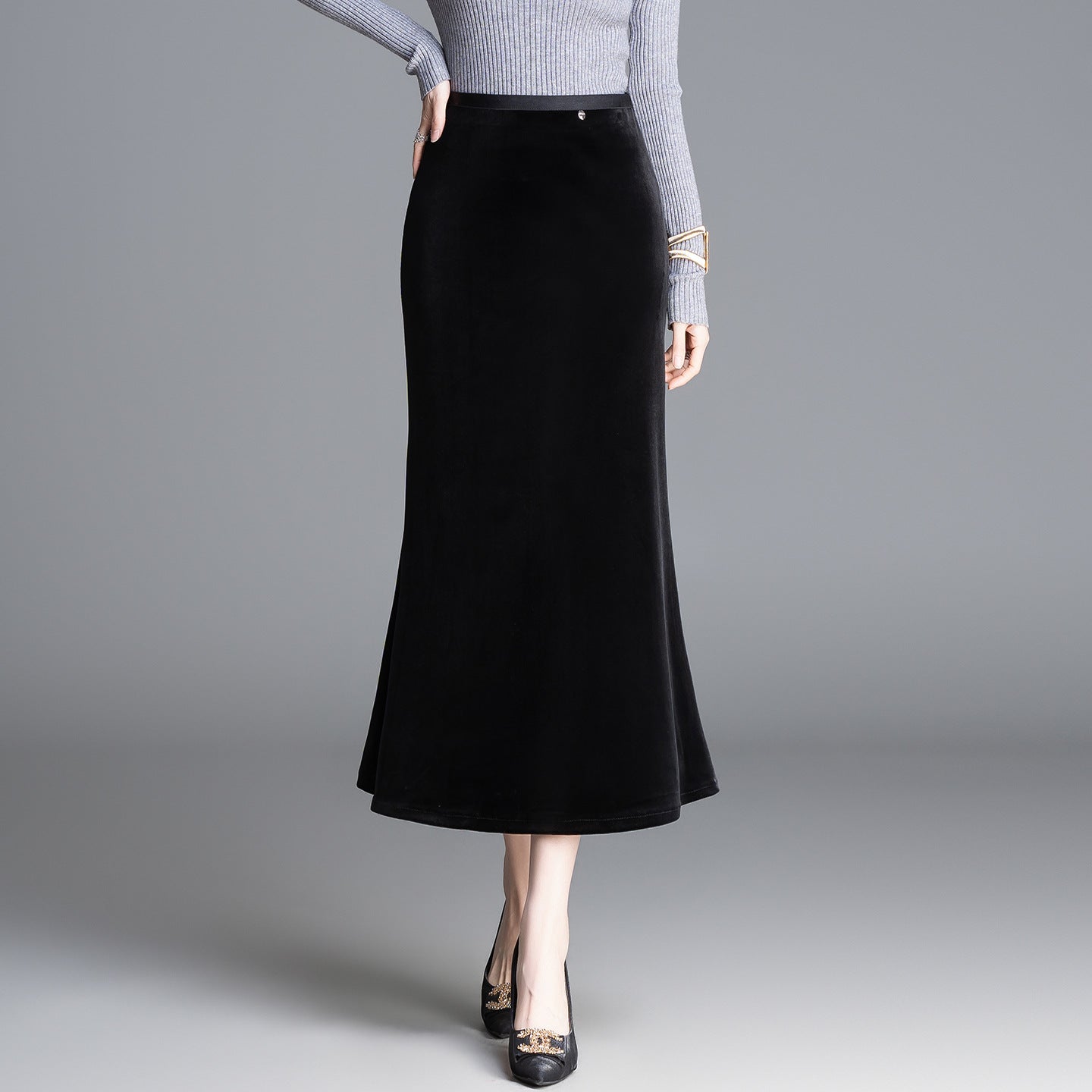 Women's Gold Veet Sheath Elegant One-step Slimming Fishtail Mid-length Skirt