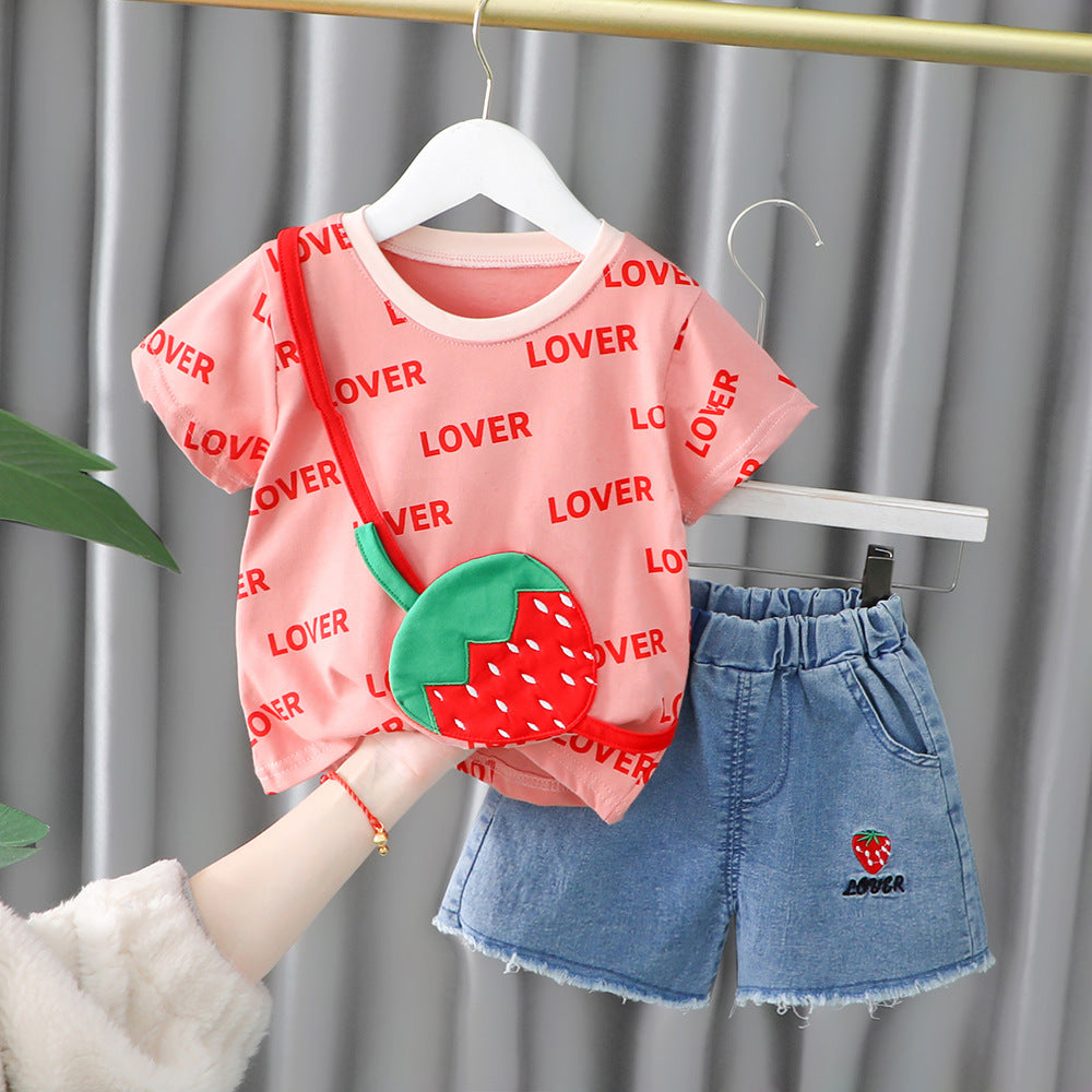 Summer Clothing Clothes 2 Infant Fashionable Cartoon Short Sleeve Two-piece Children's Suit