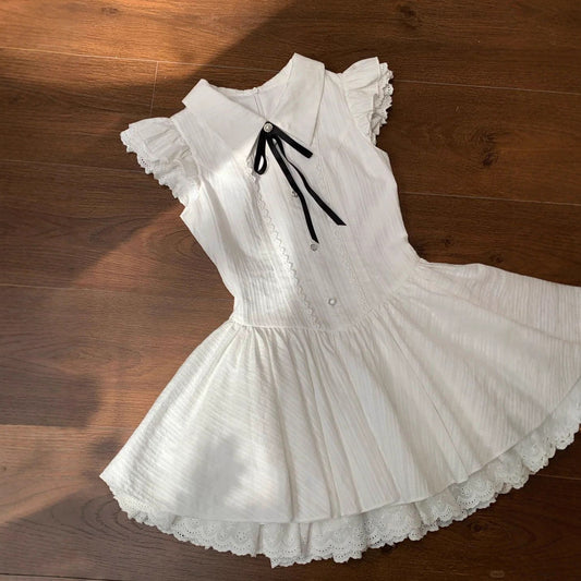 Stitching Sweet Pettiskirt Korean Style Solid Color Summer Flying Flounced Children's Dress