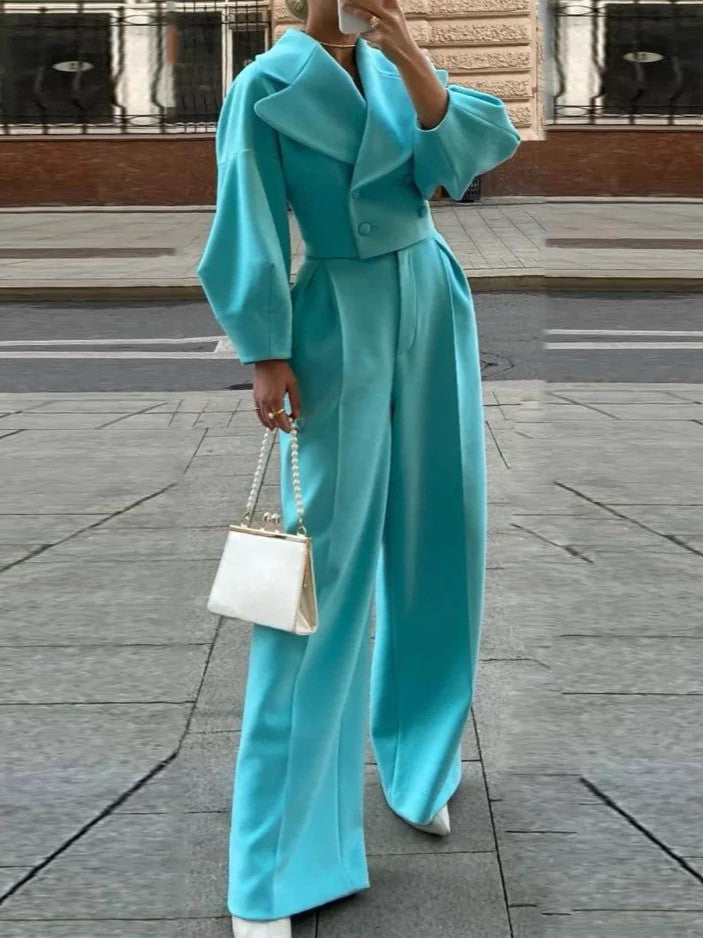 Solid Color Polo Collar Woolen Trousers Fashionable Elegant Fashion Casual Suit