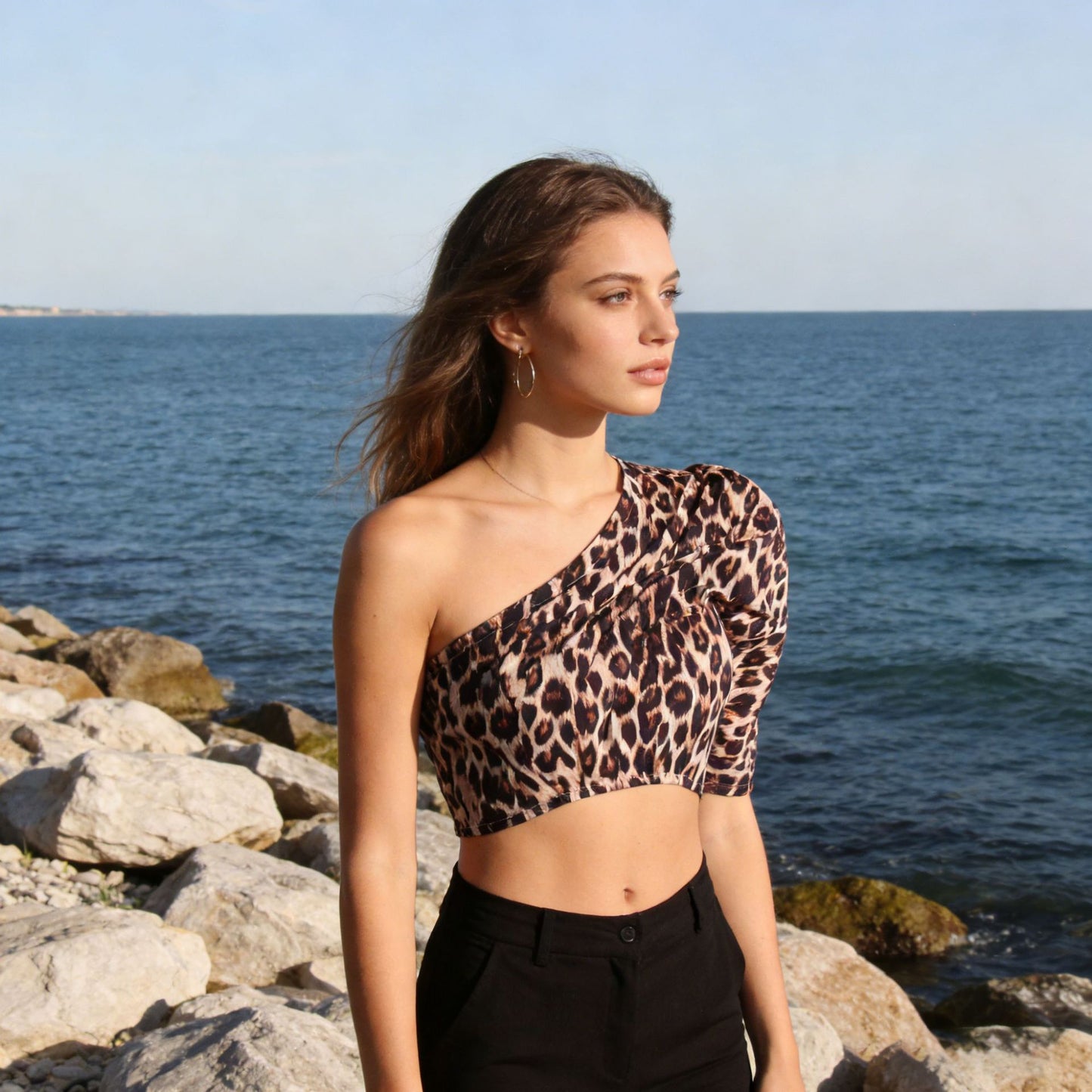 Women's Summer Sexy Leopard Print Irregular Sleeve Fashion Blouse