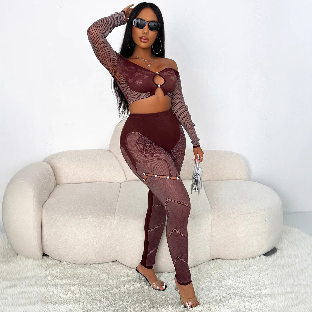 Women's Autumn Long Sleeve High Waist Cropped Sexy Slim Suits