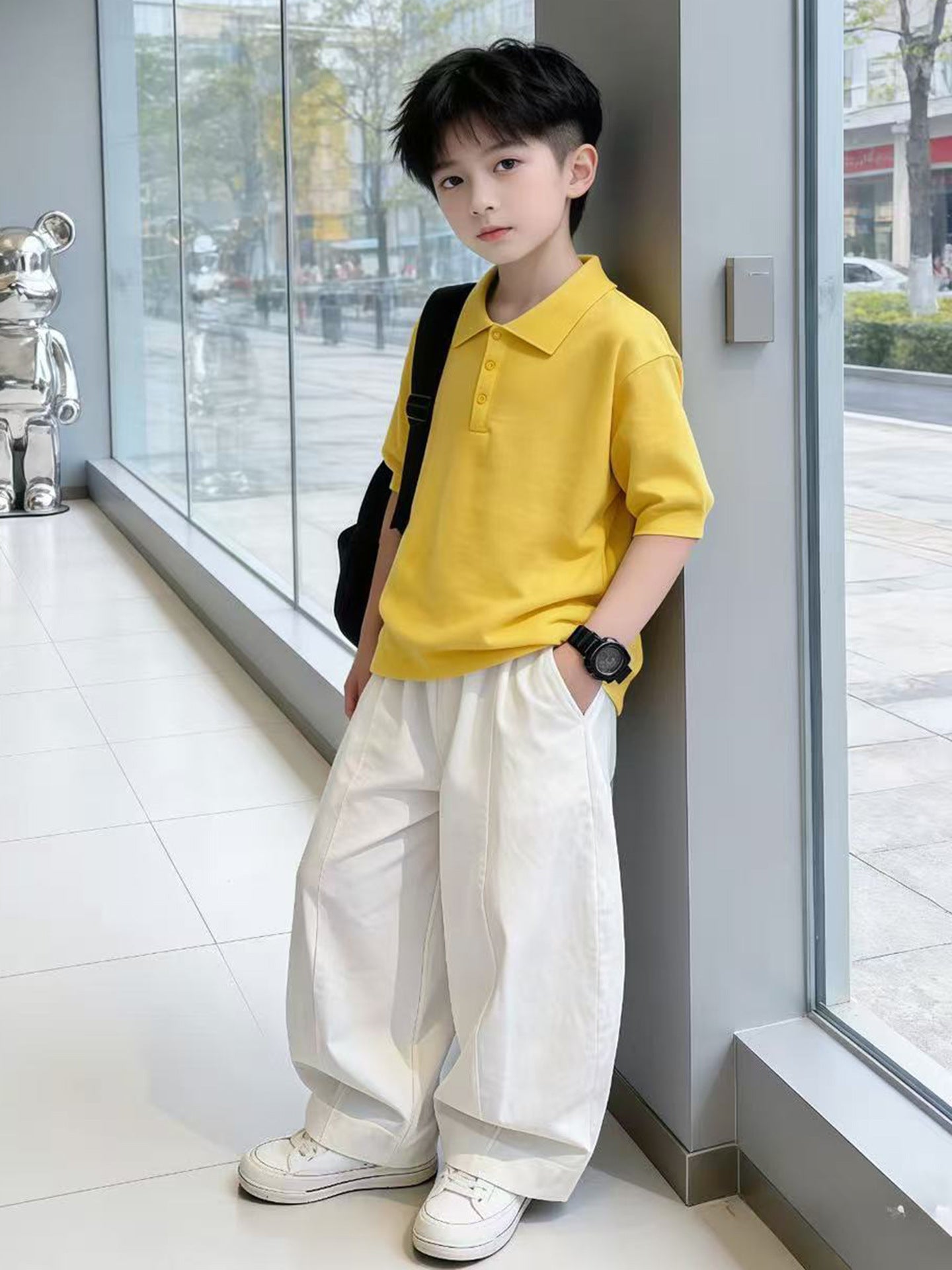 Children's Boys Summer Short-sleeved Shirt Trousers Two-piece Set Big Children's Suit