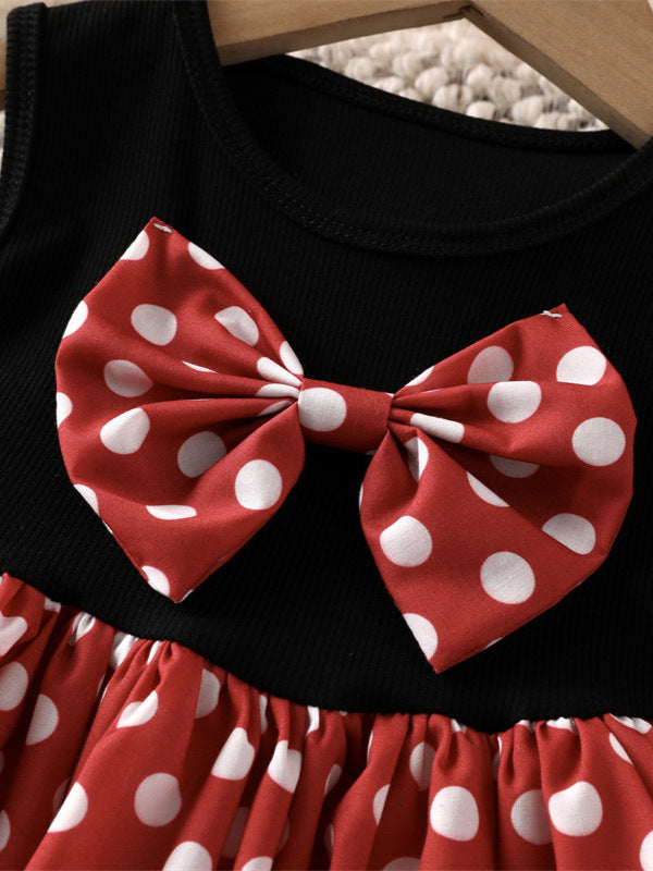 Children's Polka Dot Bow Sleeveless Vest Princess Children's Dress