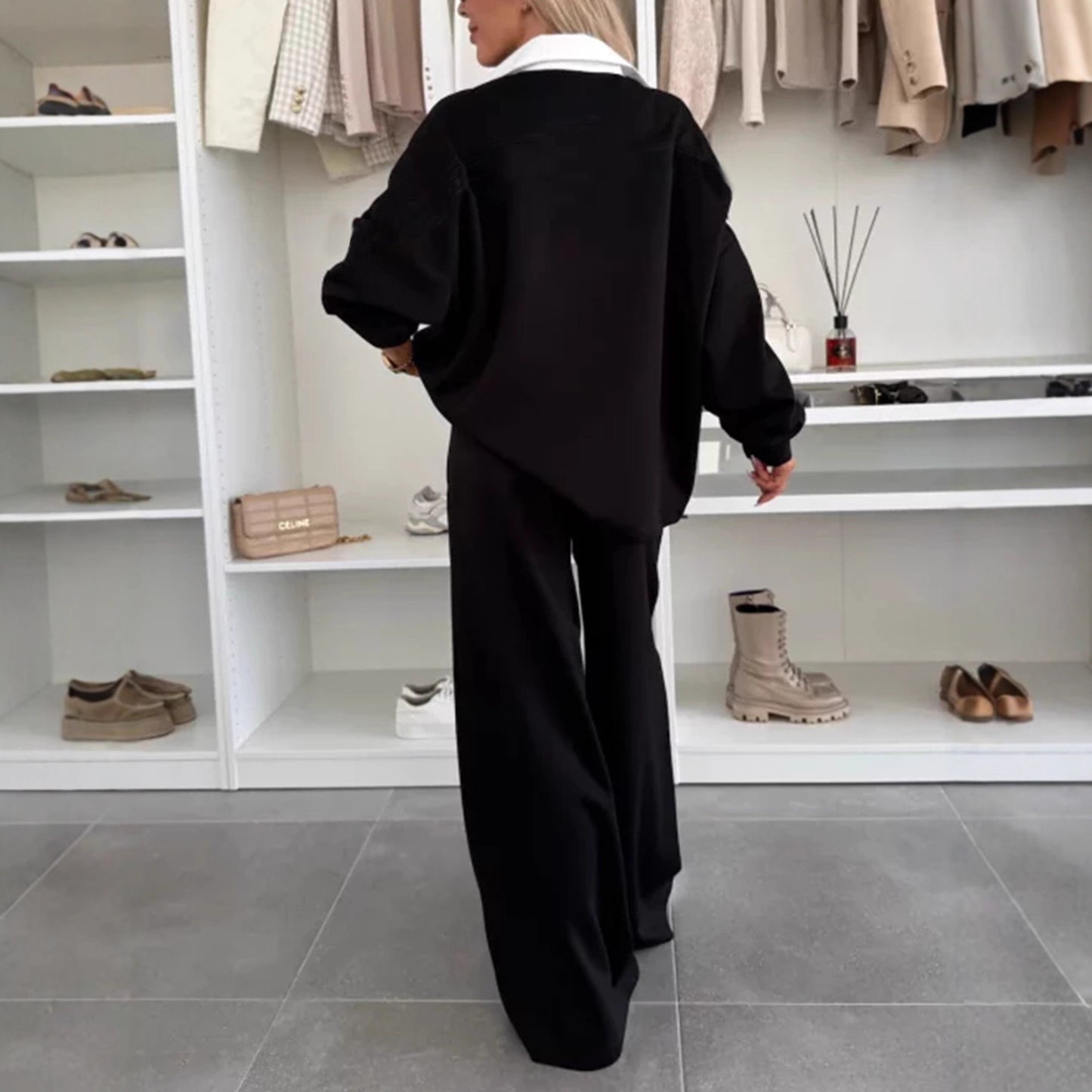 Straight Loose Fashionable Striped Composite Veet Fashion Casual Suit