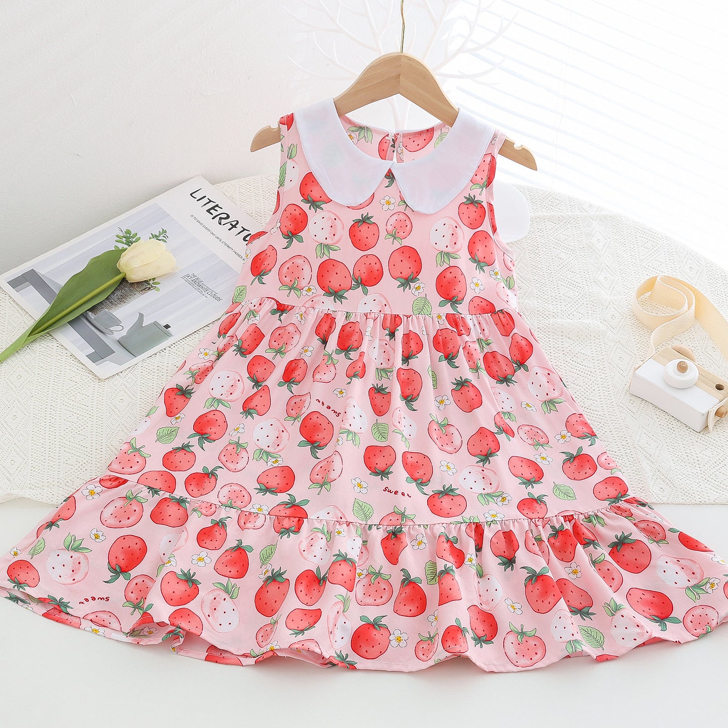 Children's Poplin Summer Artificial Cotton Skirt Medium Children's Dress