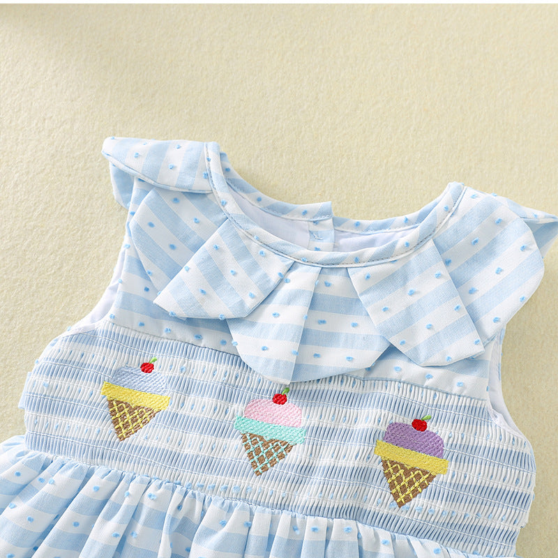 Smocking Korean Style Petal Collar Shirt Ice Cream Children's Dress