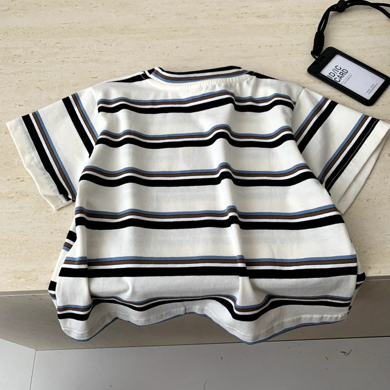 Children's Boy's Short-sleeved Striped Summer Half Sleeve Top Children's T-shirt