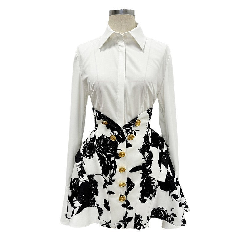 Fashion Tulip Waistline Rose Metal Buckle Skirts